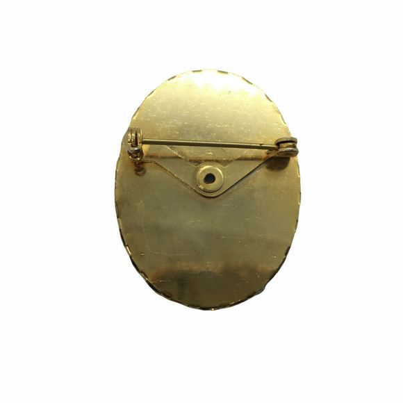 Windmill Brooch Pin Vintage Women's Dark Weather Painted Porcelain And Gold Tone - Picture 4 of 12